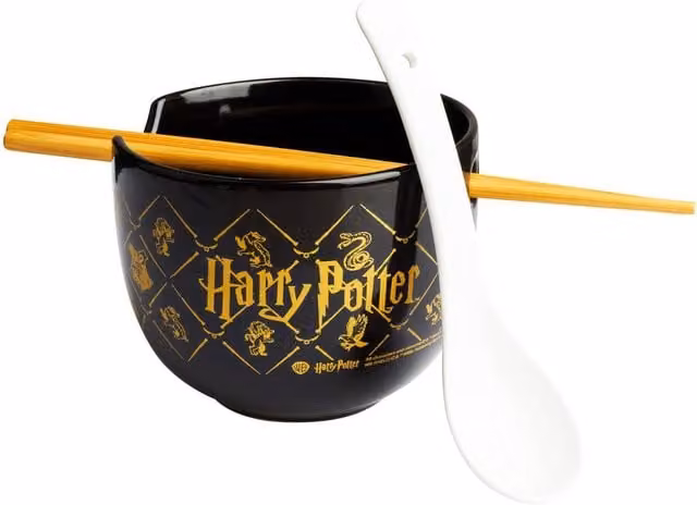 Get Trend Harry Potter Ramen Bowl Set, 600ml Black Ceramic Bowl with Spoon and Bamboo Chopsticks
