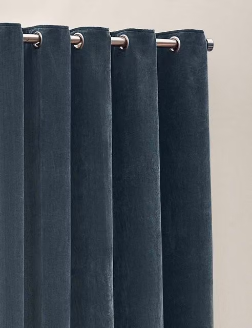YARD Blue Chenille Velvet Eyelet Curtains, Opaque, W: 218 cm, H: 137 cm