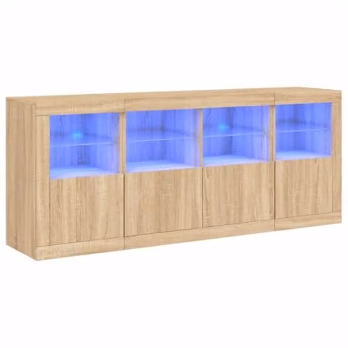vidaXL Modern Sideboard with Integrated LED Lights in Sonoma Oak, W: 163 cm, D: 37 cm, H: 67 cm – 1