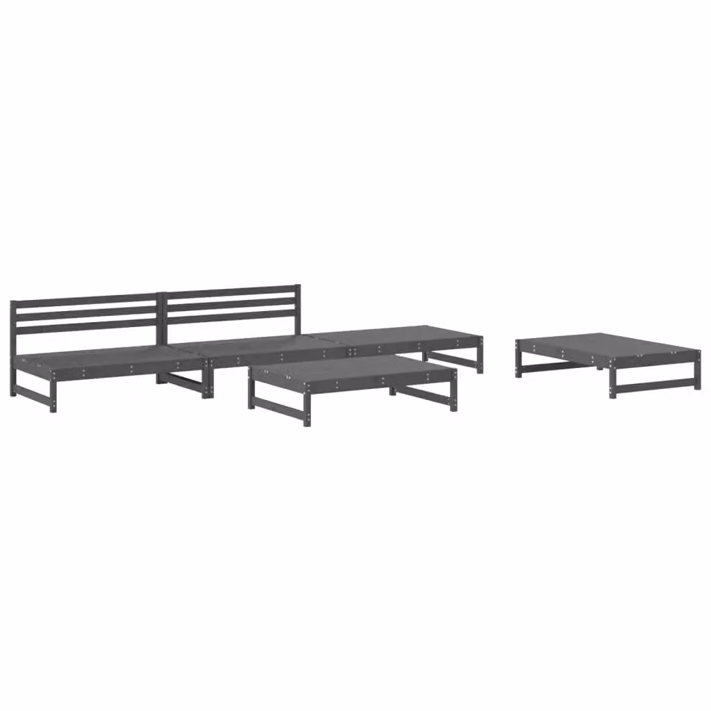 Berkfield Home 5 Piece Grey Solid Pine Wood Garden Lounge Set with Cushions – 2