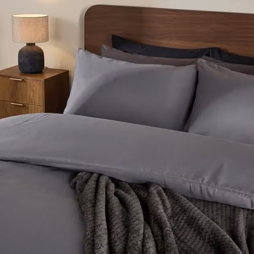 Brentfords Plain Dyed Microfibre Duvet Cover and Pillowcase Set, Grey, W/D/H: 220 x 230 x 180 cm – 2