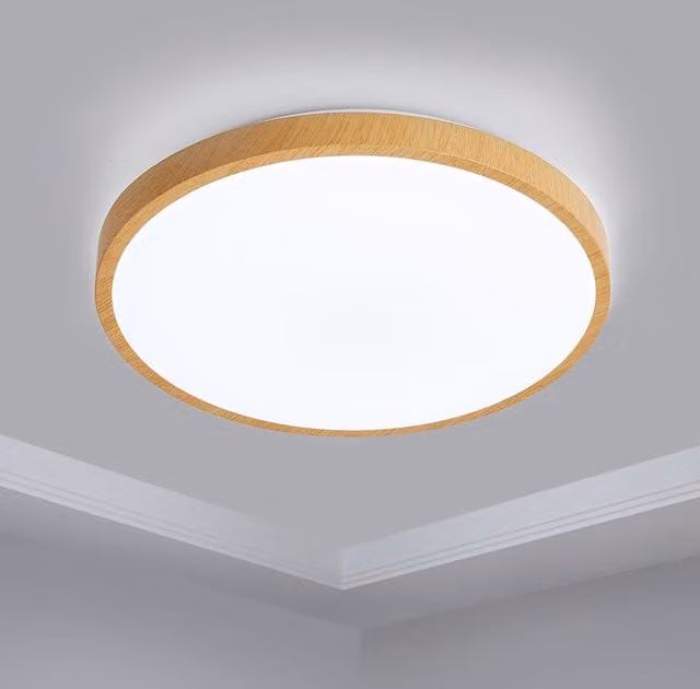 Livingandhome Modern Round LED Ceiling Light with Wood Effect in Brown and White