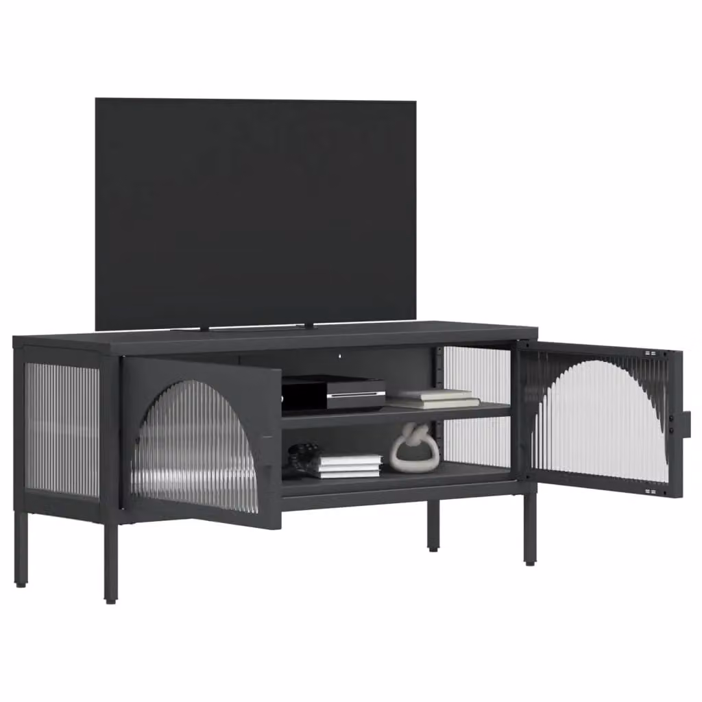 Berkfield Home Black TV Cabinet with Glass and Metal, W/D/H: 105 x 35 x 50 cm – 3