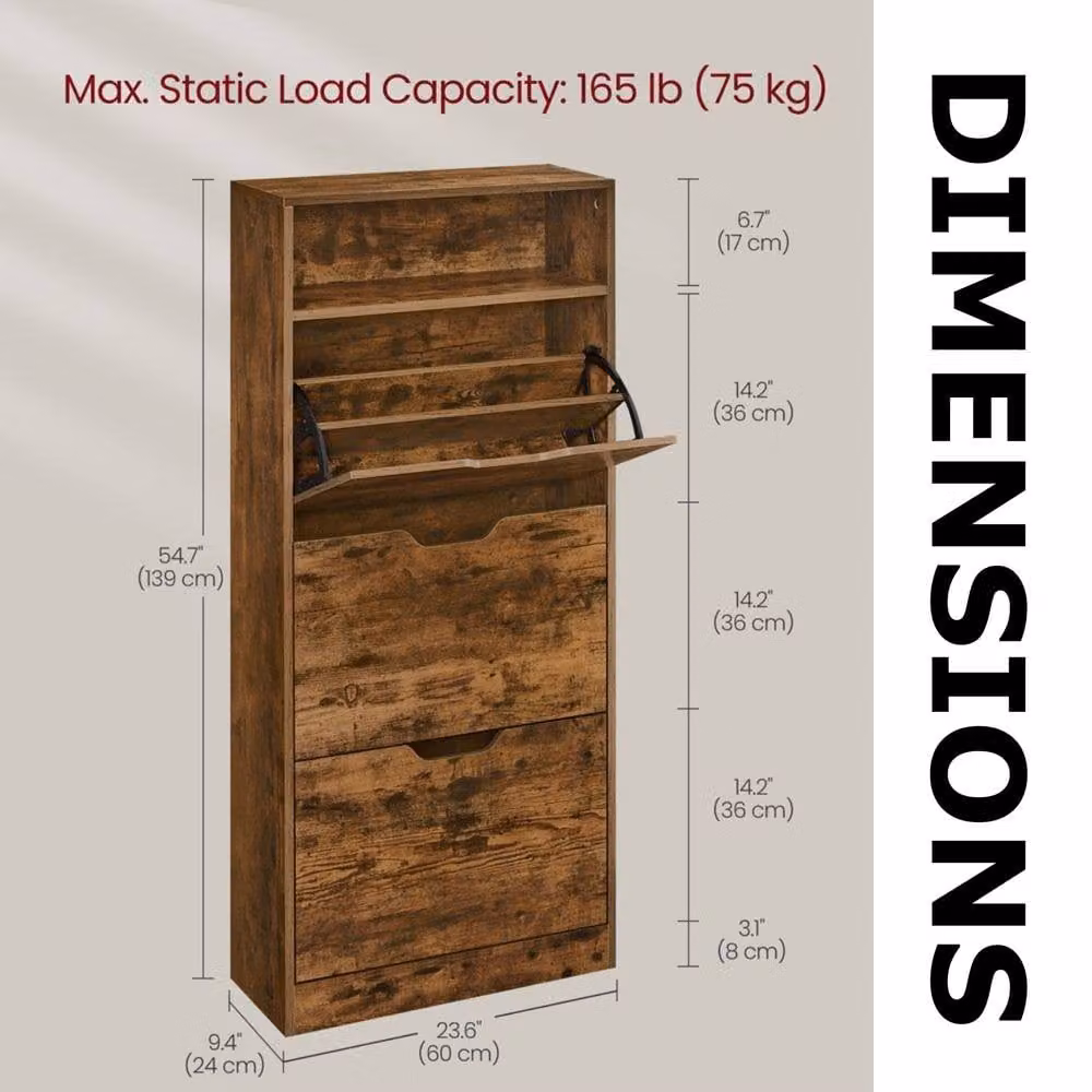 Pirlo Plush Modern 3 Drawer Shoe Storage Cabinet with Shelf in Brown – 5