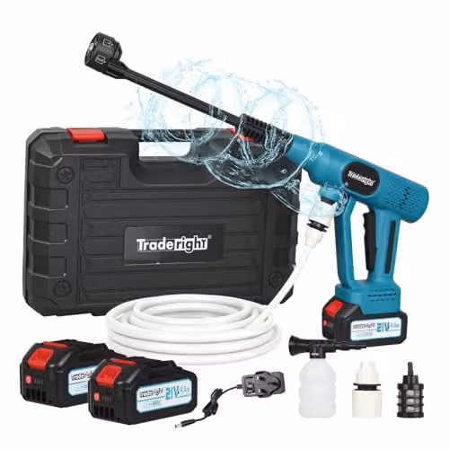 Traderight Blue Cordless Pressure Washer with Brushless Motor, LCD Display and Dual 4.0Ah Rechargeable Batteries, 50Bar/725PSI High-Pressure Jet Washer for Car, Patio and Garden Cleaning