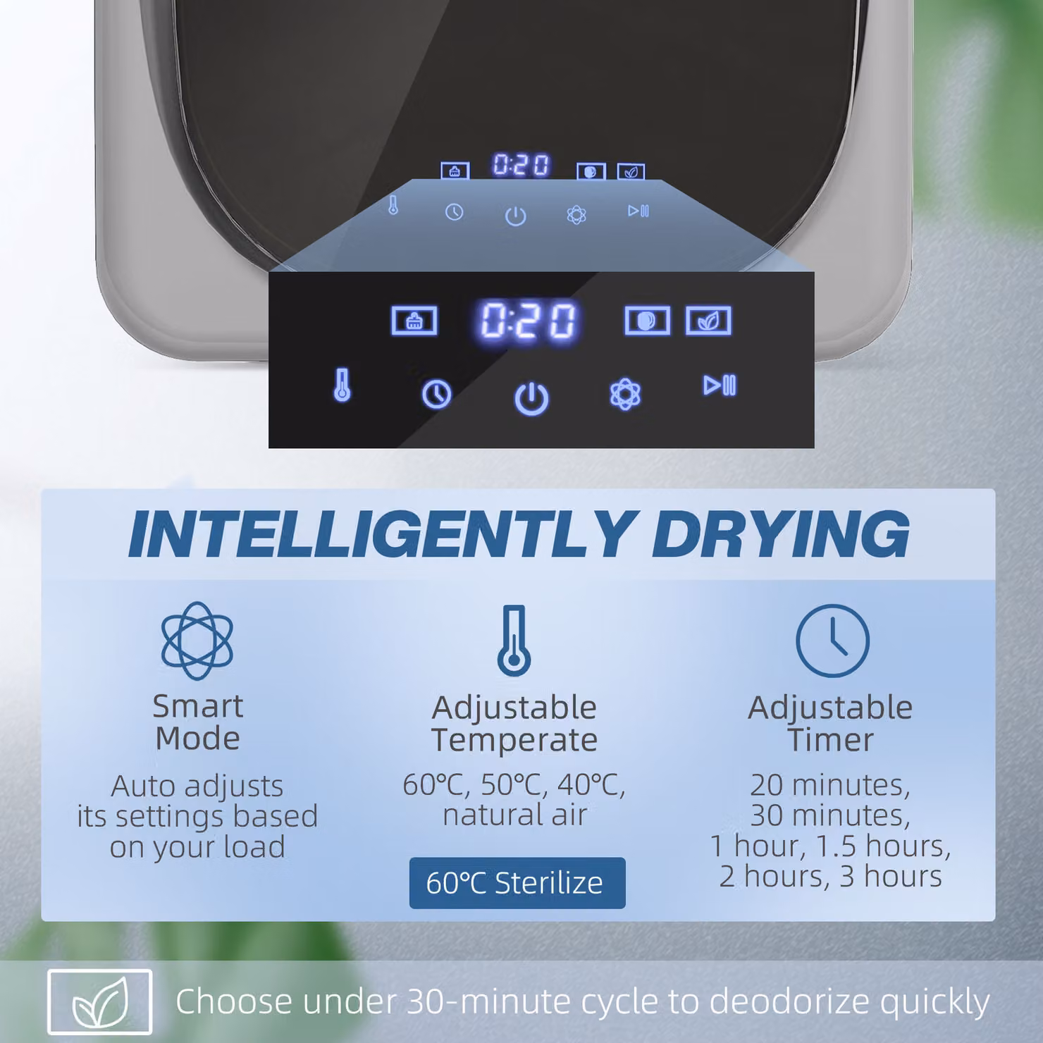 HOMCOM 2.5kg Vented Front Loader Tumble Dryer with Smart Mode and Stainless Steel Tub, Silver Tone, W/D/H: 56 x 48 x 48 cm – 3