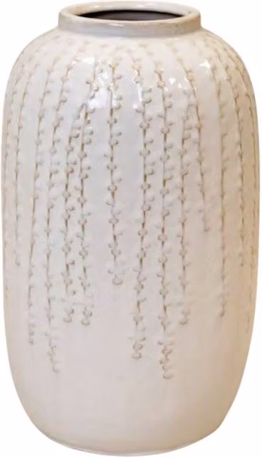 Four Candle Large Cream Ceramic Ribbed Tabletop Vase