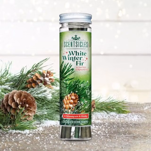 Scentsicles White Winter Fir Scented Christmas Tree Hanging Ornament Sticks, Green