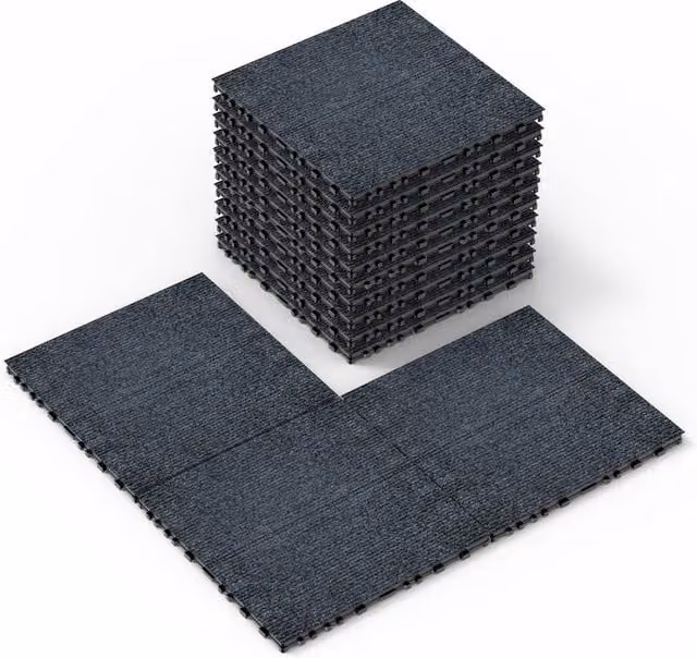 Garwarm 36 Pack Interlocking Carpet Tiles, Non-Slip Grey Floor Squares, W/D: 30.48 x 30.48 cm