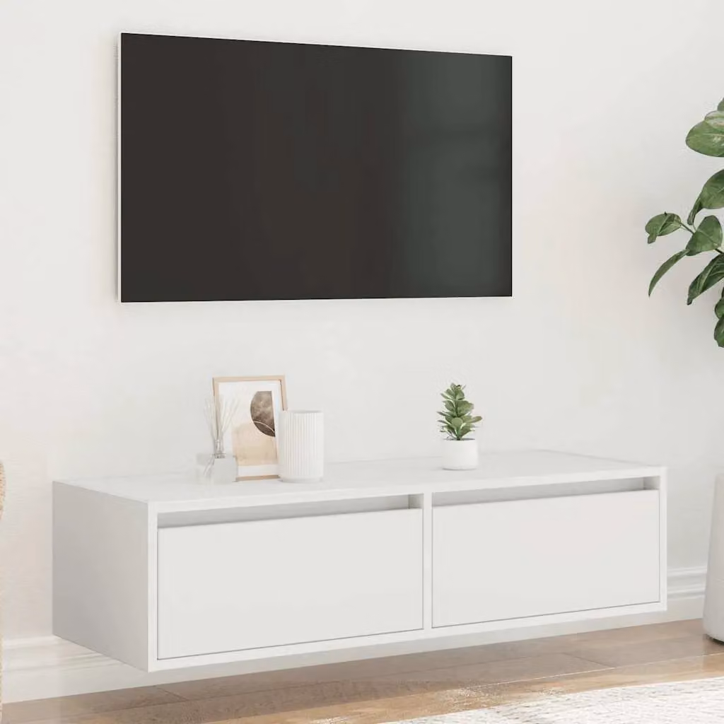 Berkfield Home Modern White TV Cabinet with LED Lights W/D/H: 100 x 35.5 x 25 cm – 3