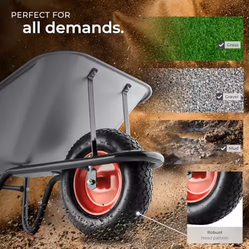 tectake Garden Wheelbarrow in Silver with Galvanised Steel Tub, 100L Volume and 250kg Load Capacity – 4