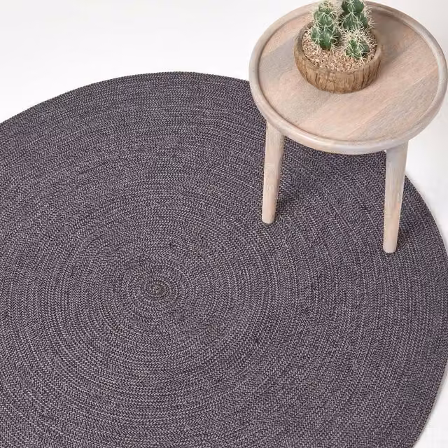 Homescapes Melange Braided Round Cotton Rug in Grey and Black, Diameter: 200 cm