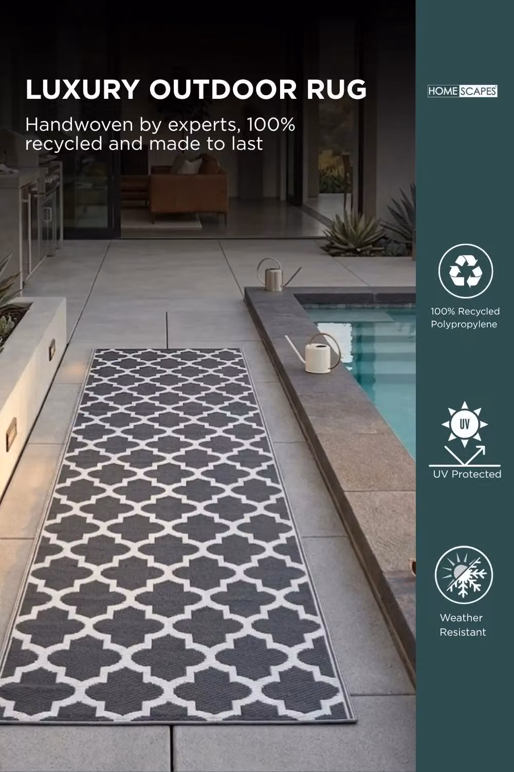 Homescapes Luxury Outdoor Rug Black and White Nola Geometric Reversible W/D: 200 x 75 cm – 2