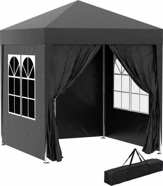 Outsunny Waterproof Pop Up Gazebo with Removable Walls and Carrying Bag, Black, W/D: 200 x 200 cm, H: 240 cm – 1