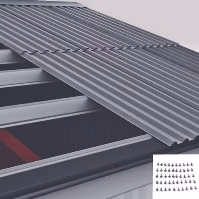 FLAVORA 12 Pack Galvanised Corrugated Metal Roofing Tiles in Dark Grey, W: 52 cm x L: 1000 cm – 1