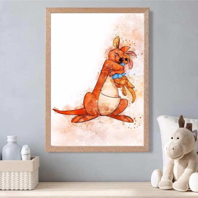 ARTZE Kanga and Roo Winnie the Pooh Watercolour Art Print with Oak Frame, Multicolour, A2