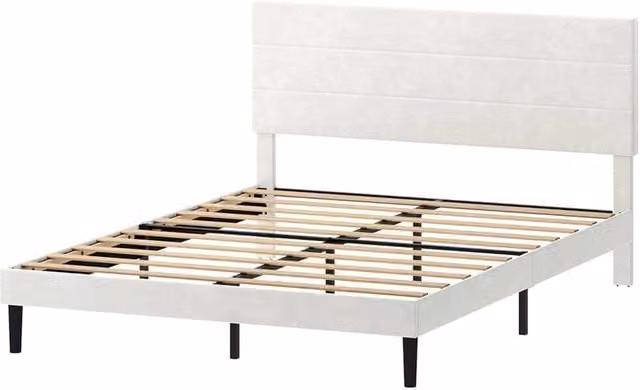 VOGREX King Velvet Upholstered Bed Frame in White