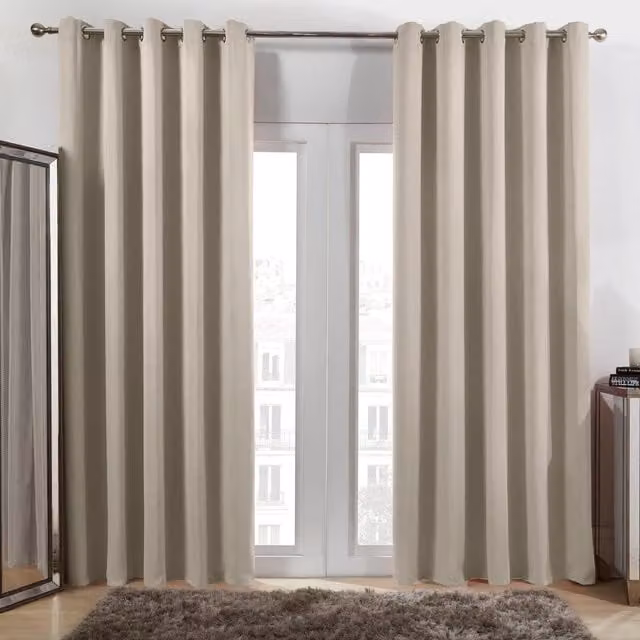OHS Pair of Thermal Ready Made Eyelet Blackout Curtains in Stone, Width: 228 cm, Drop: 228 cm – 1