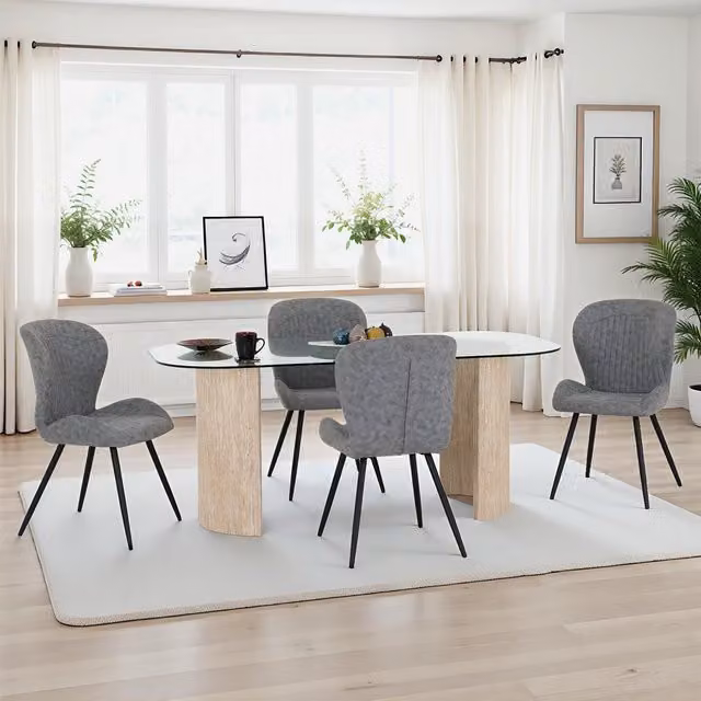Seconique Modena Oval Glass Dining Set with Grey Quebec Chairs