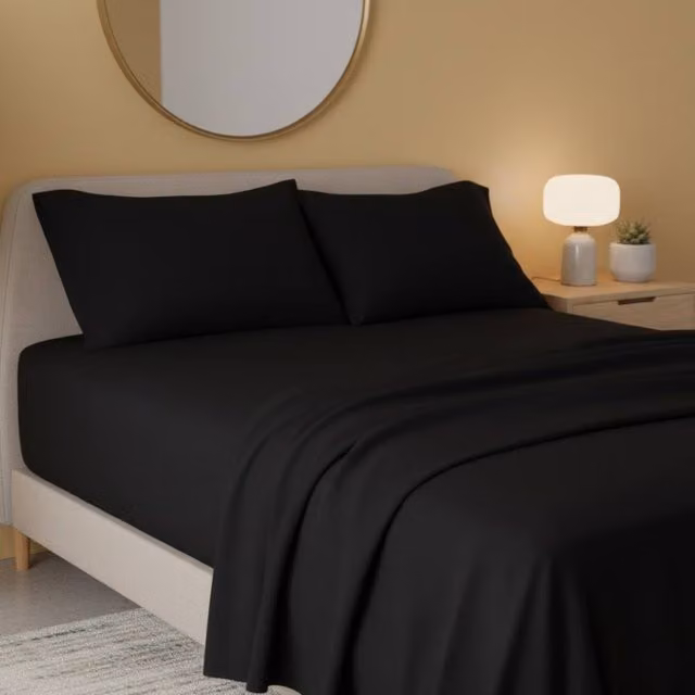 Snug City Black Flannelette Single Flat Sheet in Soft Brushed Cotton, W/D/H: 90 x 200 cm