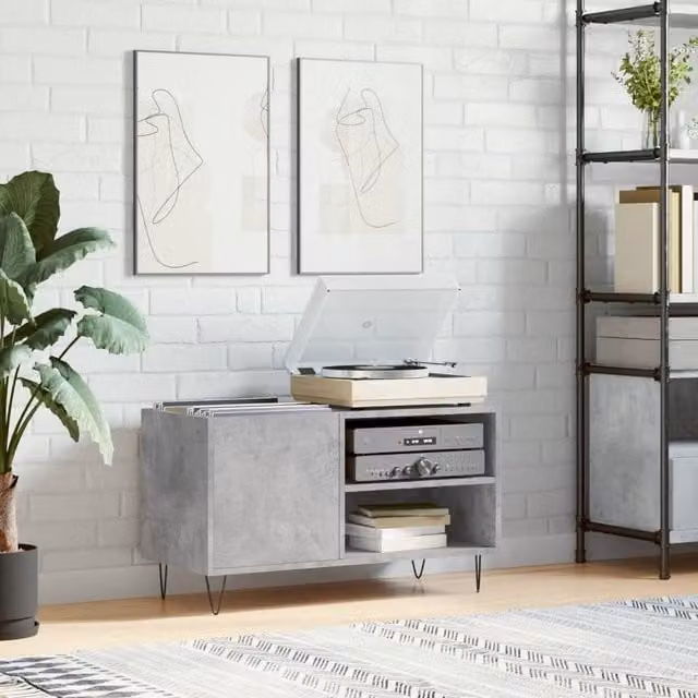 Berkfield Home Record Cabinet in Concrete Grey, W/D/H: 85 x 38 x 48 cm – 1