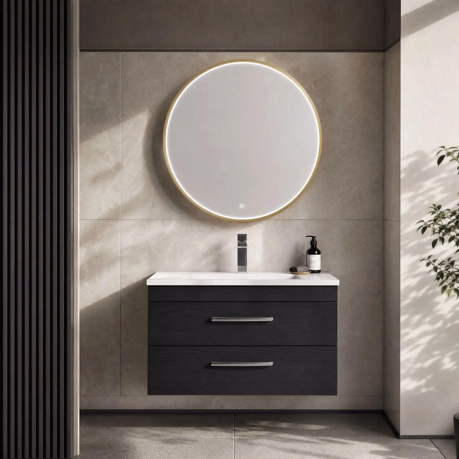 Balterley Round LED Bathroom Mirror with Demister Pad and Touch Sensor in Gold, W/D/H: 60 x 60 x 1 cm – 3