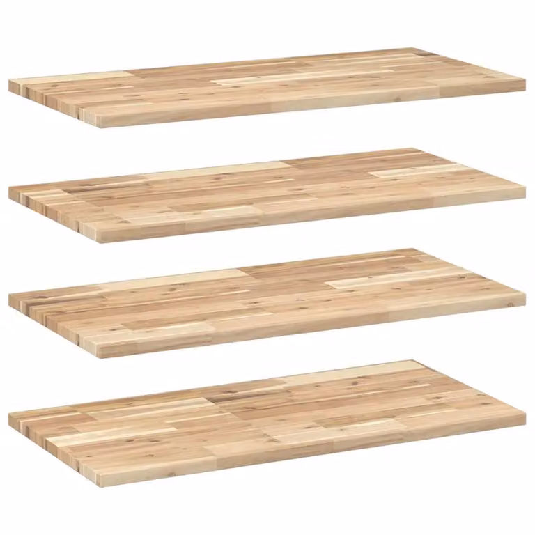 Berkfield Home Set of 4 Floating Shelves in Brown Untreated Solid Acacia Wood, W: 80 cm, D: 40 cm, H: 2 cm