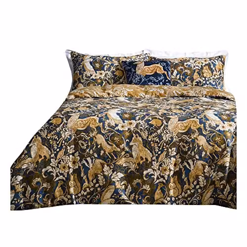Paoletti Harewood Animal 100% Cotton Duvet Cover and Pillowcase Set, Blue, 90 x 200 cm