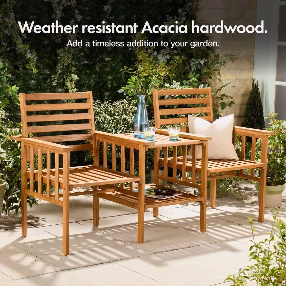 SPETLEK Acacia Wood 2 Seater Garden Love Seat in Natural Brown – 2