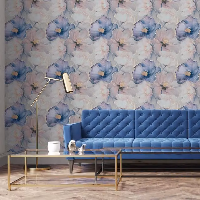 Muriva Botanical Floral Wallpaper in Pink, Gold and Grey