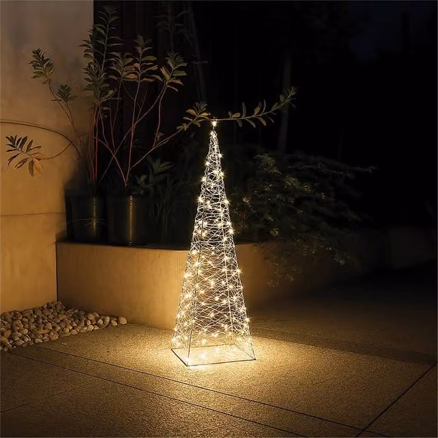 Xmas Haus Black Tower Tree with 200 Warm White MicroLEDs, W/D/H: 18 x 18 x 66 cm