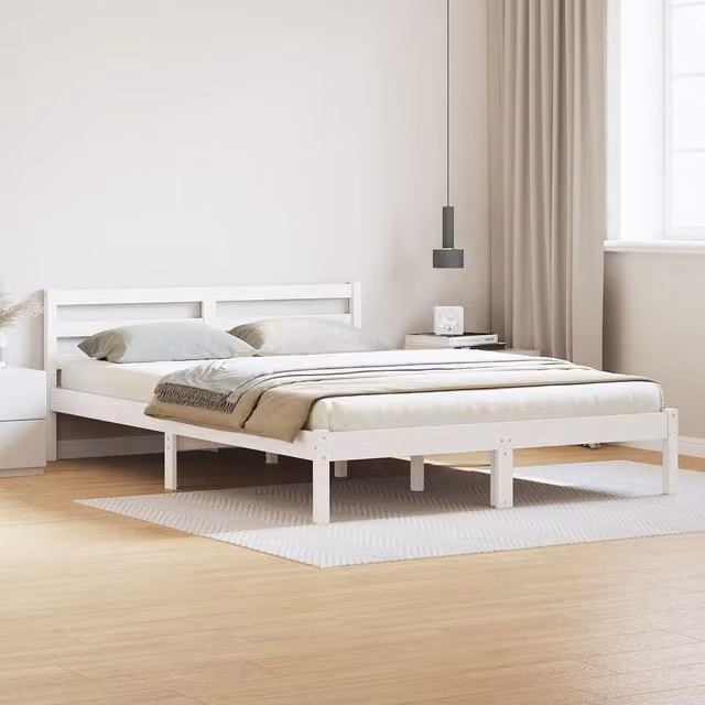 Berkfield Home White Solid Pine Wood Bed Frame with Headboard W/D/H: 140 x 200 cm – 1