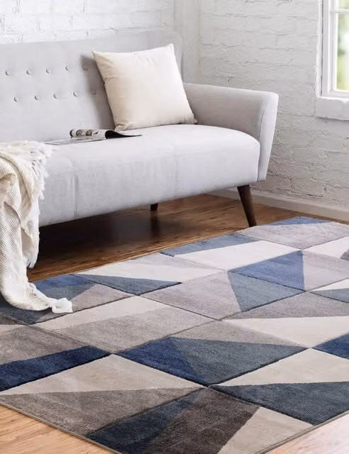 Asiatic Large Carved Triangles Geometric Rug in Blue Denim Mix