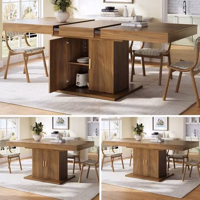 Matteo Modern Extendable Rectangular Dining Table with Storage in Walnut – 1