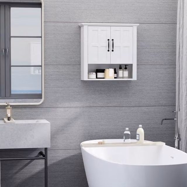 HOMCOM White Wall Mounted Bathroom Medicine Cabinet with Adjustable Internal Shelves, W: 60 cm, H: 60 cm – 1
