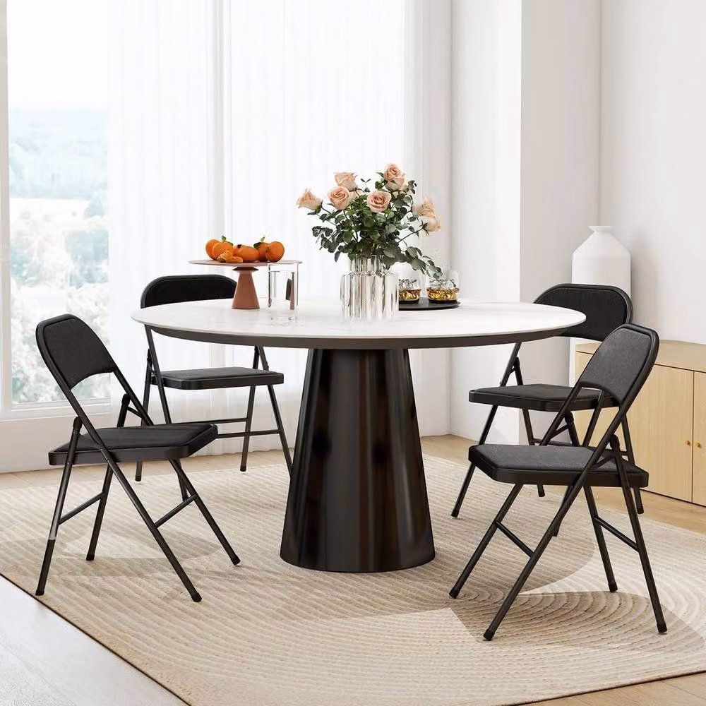 PAWNORA 4 Pack Black Linen-Look Padded Folding Chairs – 6