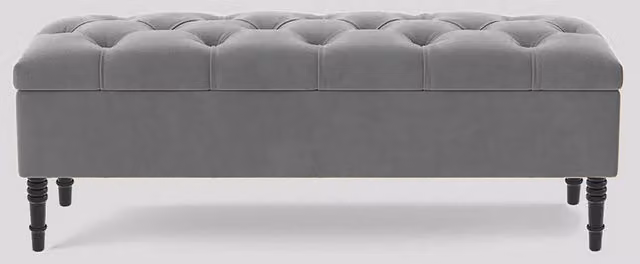 R&M Furnishers Chesterfield Ottoman Storage Bench in Steel Grey Tufted Velvet, Width: 150 cm