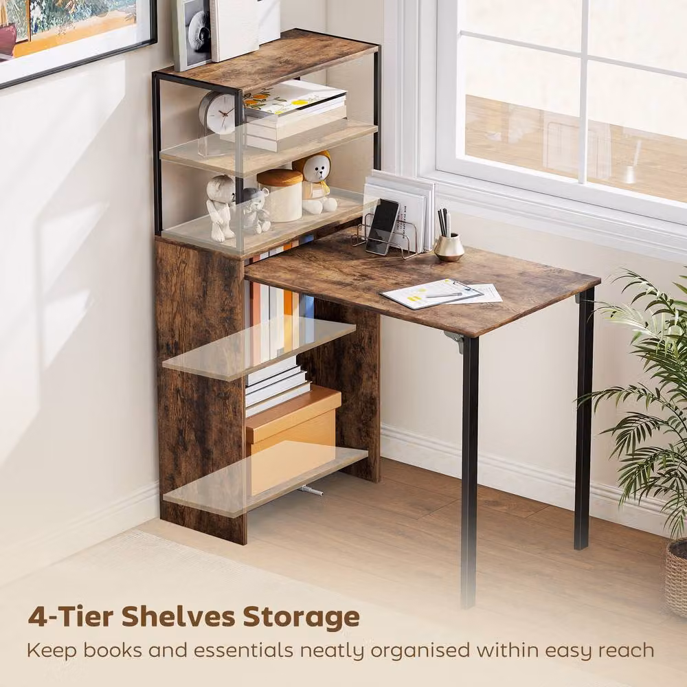 HOMCOM Foldable Computer Desk in Rustic Brown, W: 105 cm, D: 60 cm, H: 76.5 cm – 4