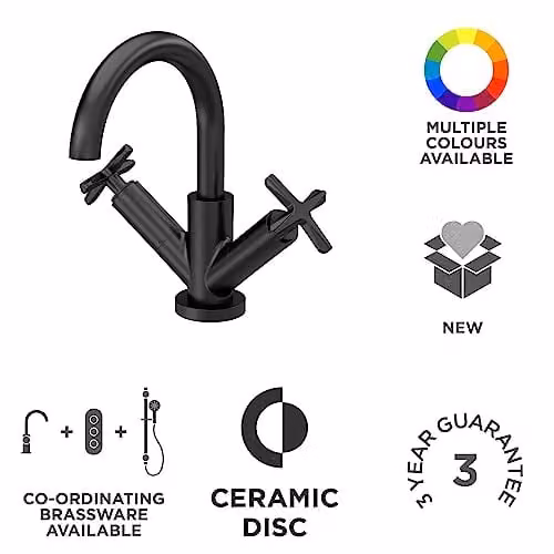 nuie CLX415 Aztec Modern Deck Mounted Mono Basin Mixer Tap with Push Button Waste, Matt Black – 4