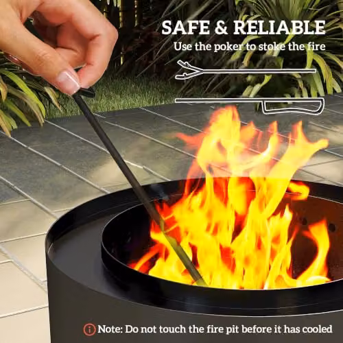 Outsunny Smokeless Round Wood Burning Fire Pit with Ash Tray in Black – 3