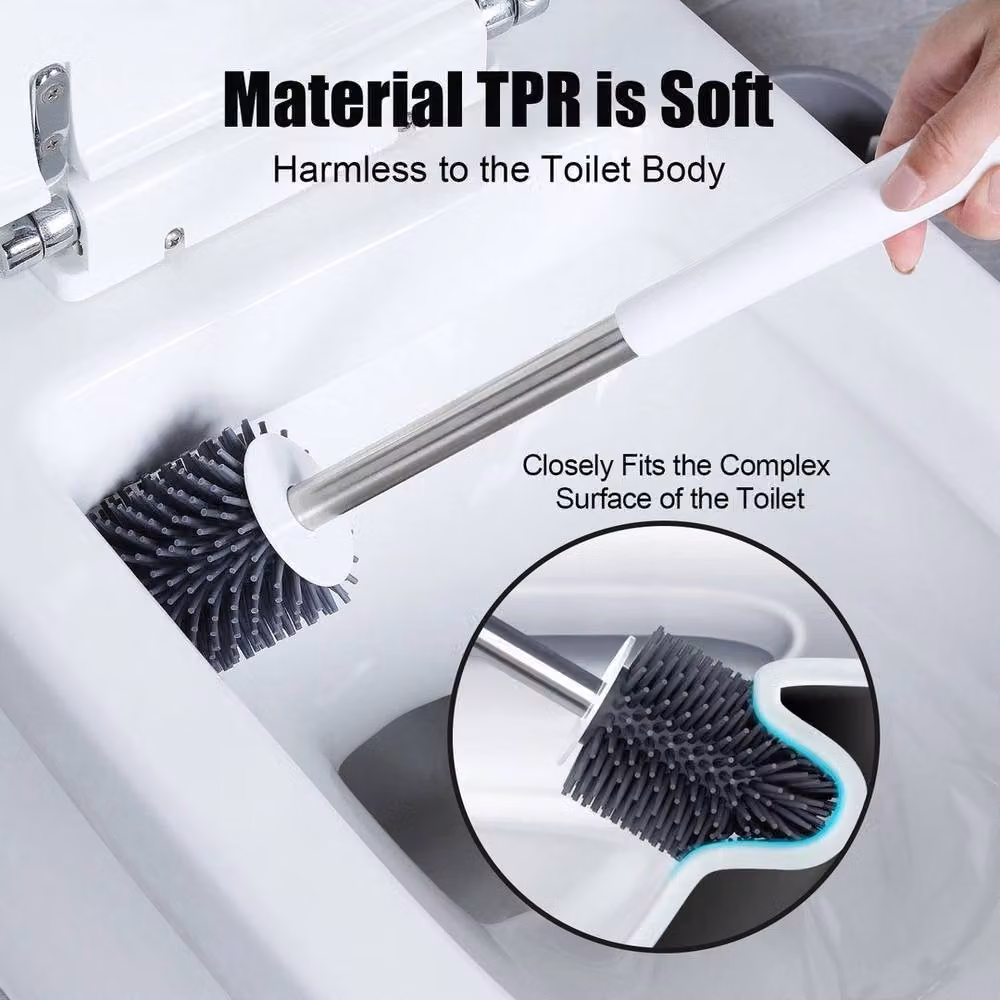 PAWNORA Silicone Toilet Brush Set with Holder in Grey – 4