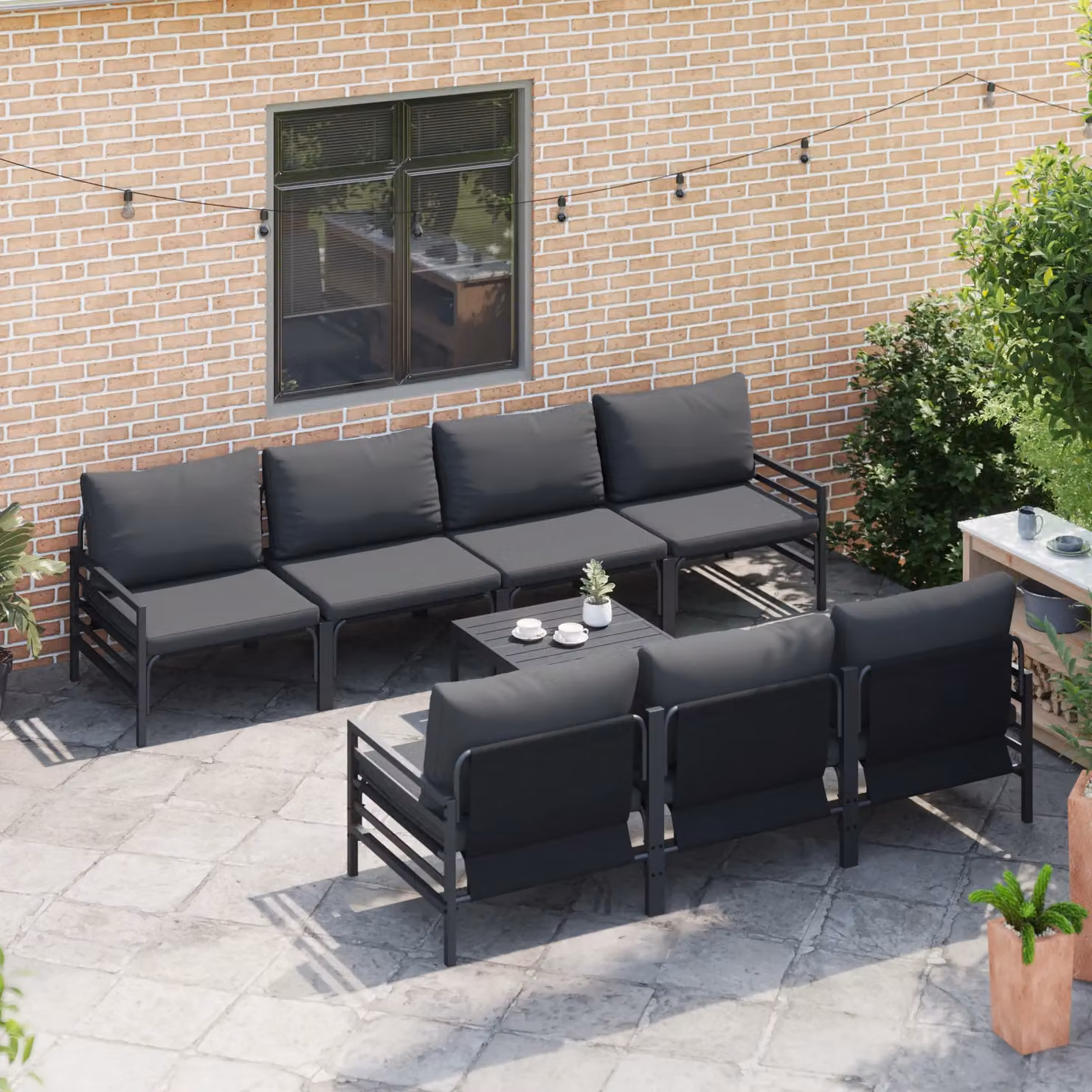 Berkfield Home 8-Piece L-Shape Garden Sofa Set in Anthracite with Powder Coated Steel Frame and Cushions, W/D/H: 70 x 70.5 x 31.5 cm – 3