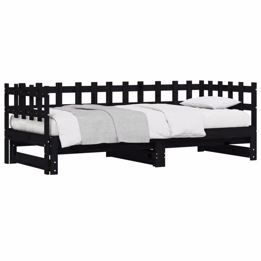 Berkfield Home Black Rustic Solid Wood Pine Pull-out Day Bed with Drawer, W/D/H: 180 x 190 x 90 cm – 3