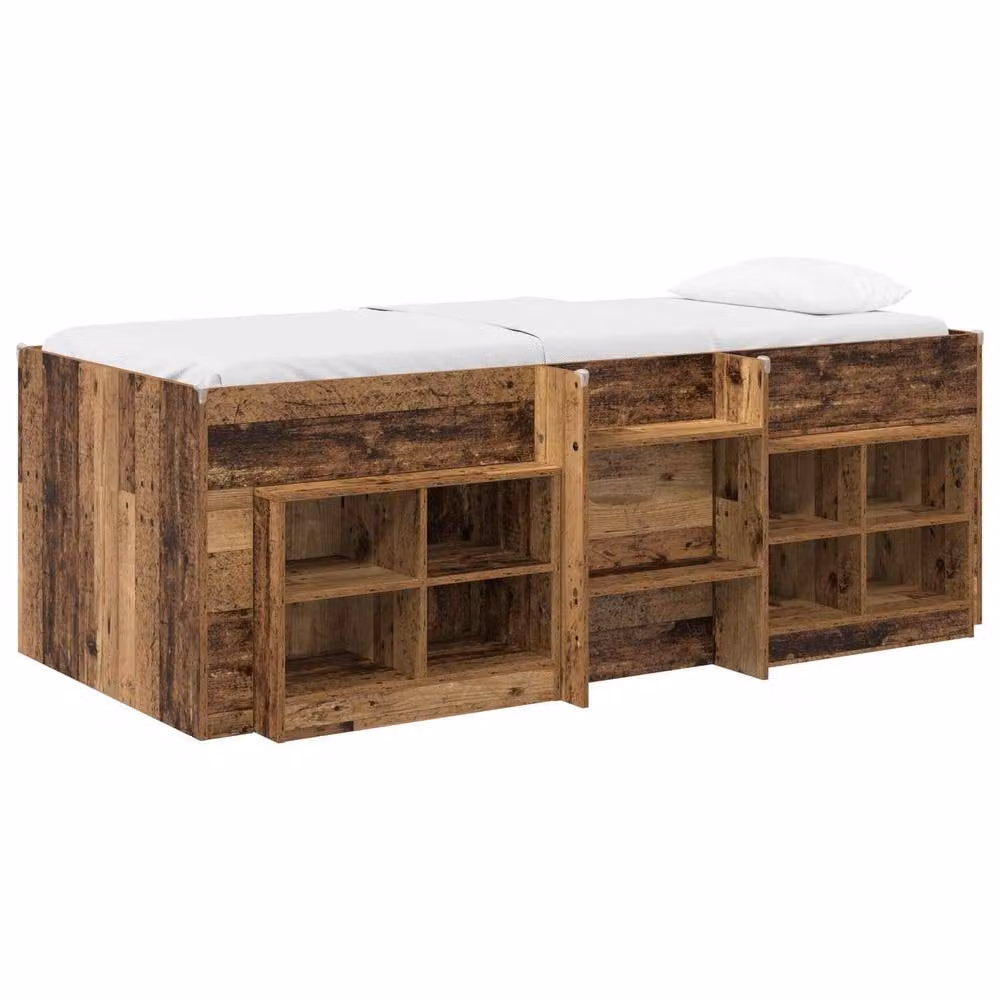 Berkfield Home Loft Bed Frame with Cabinet in Old Wood Brown, 3-Piece Engineered Wood Set – 2