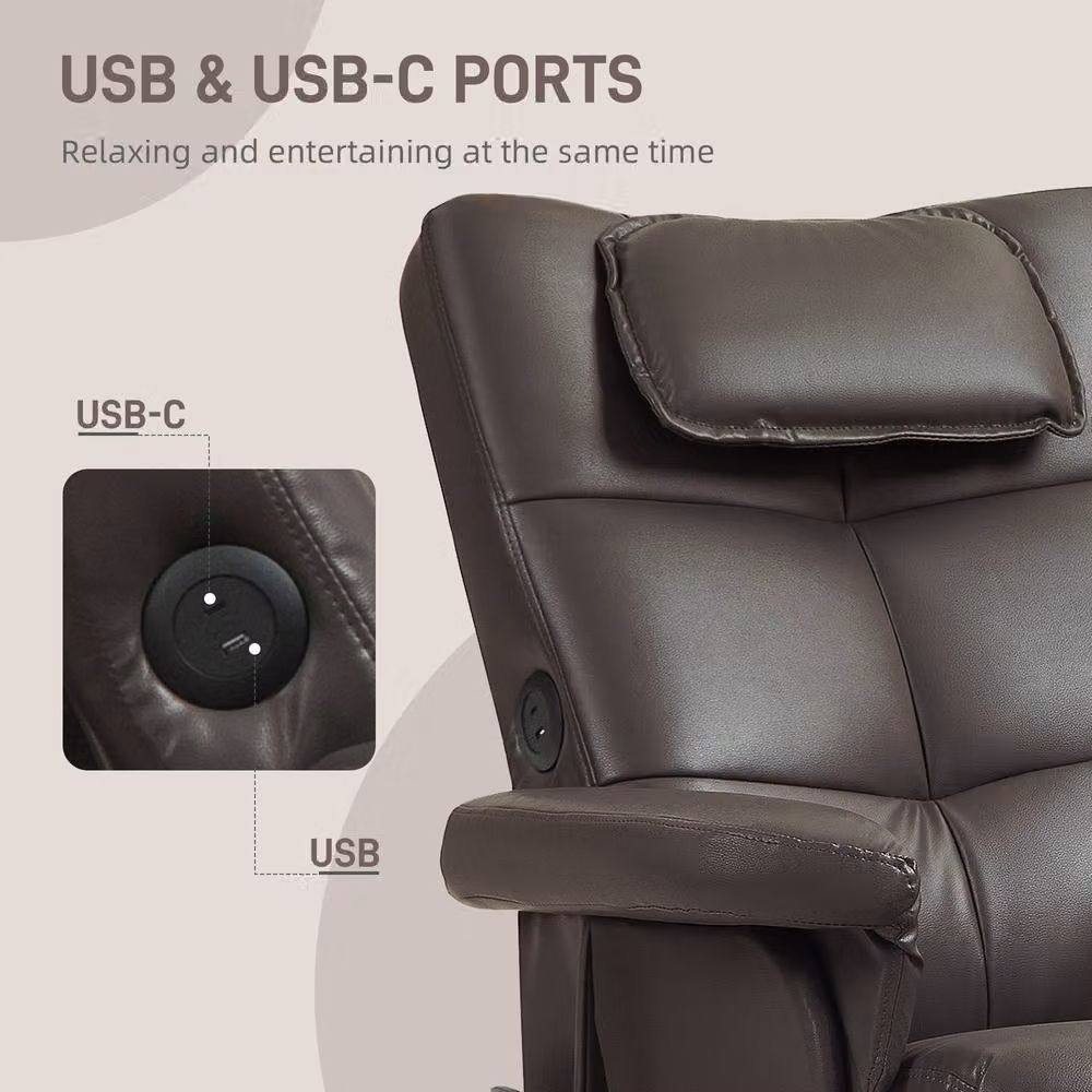 STILVORA Brown Synthetic Leather Motorised Recliner Chair with Ottoman and Armrests – 7