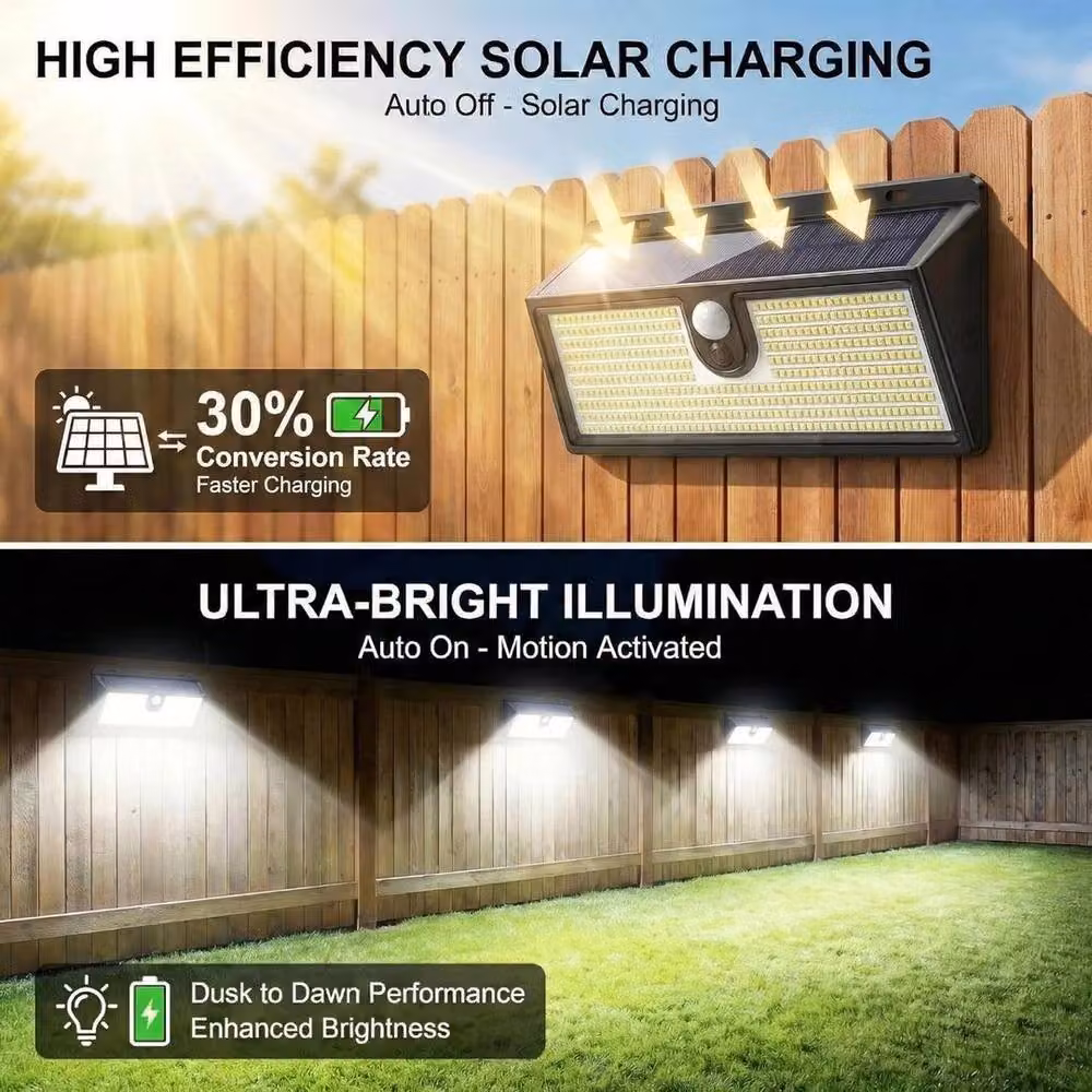 SPETLEK Solar Power Wall Light with 452 LEDs, 2 Pack, Black – 2