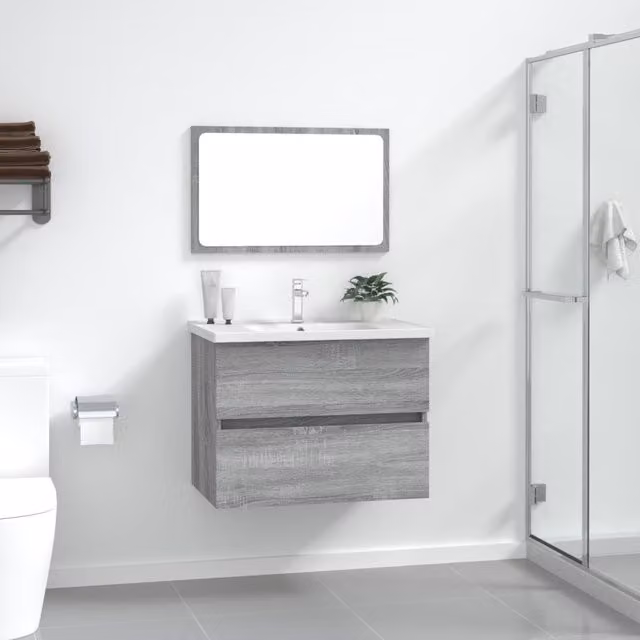 Berkfield Home 2 Piece Modern Grey Bathroom Furniture Set with Vanity Unit and Mirror Cabinet