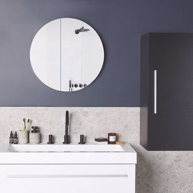 Wyld and Coco Black Matt Wall Mounted Bathroom Cabinet with Hinged Doors, W/D/H: 88 x 40 x 35 cm