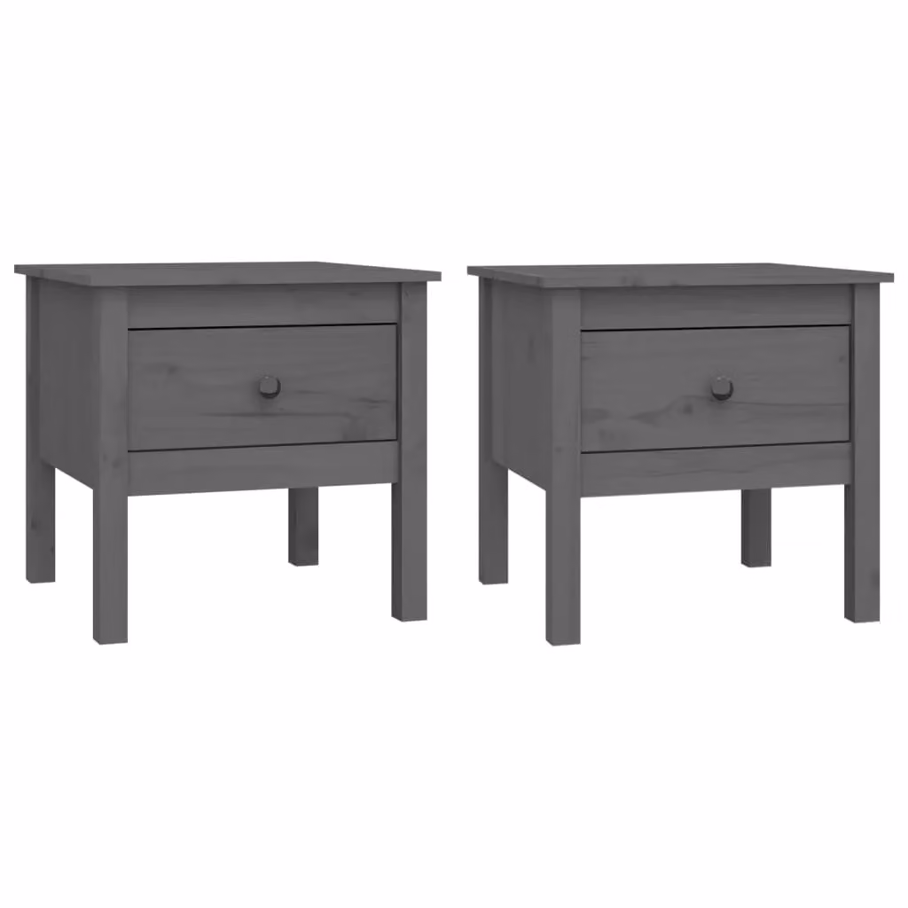 Berkfield Home Set of 2 Grey Rustic Solid Pine Wood Side Tables, W/D/H: 50 x 50 x 49 cm – 2
