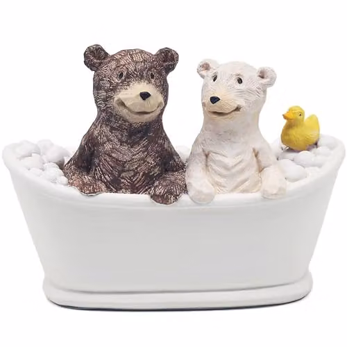 The Leonardo Collection Bear Bathtime Ceramic Tabletop Ornament in Brown and Multicolour – 1